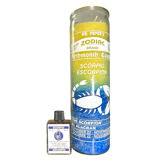 7 DAY Scorpio Spiritual Candle & 1/2 oz Spiritual Scorpio Oil Set - Candle & Oil Set