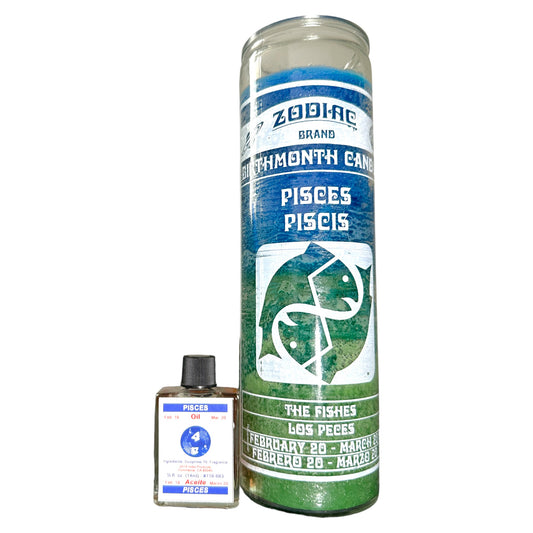 7 DAY Pisces Spiritual Candle & 1/2 oz Pisces Spiritual Oil Set - Candle & Oil Set