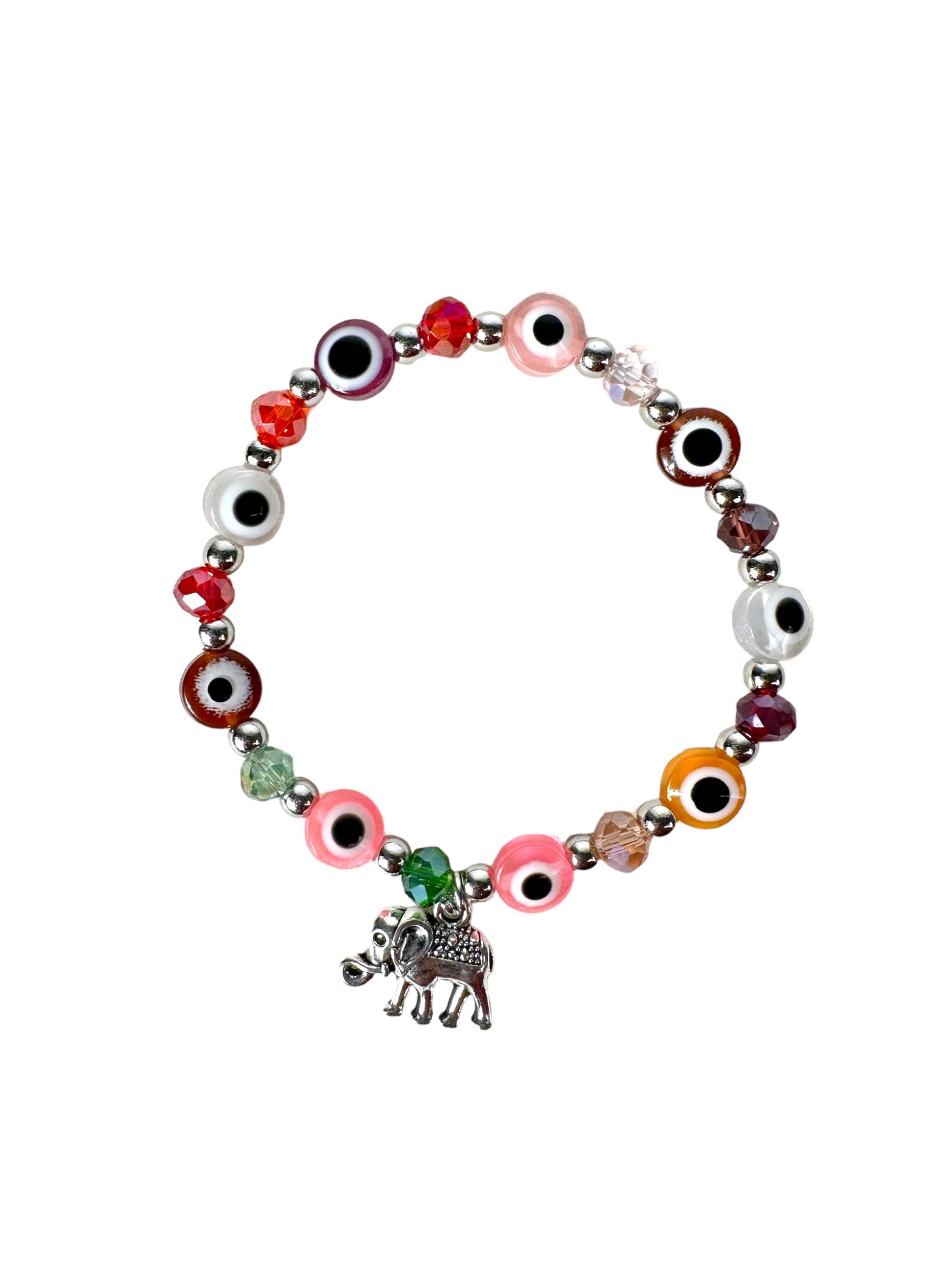 Evil Eye Stretchable Bracelet W/ Elephant charm