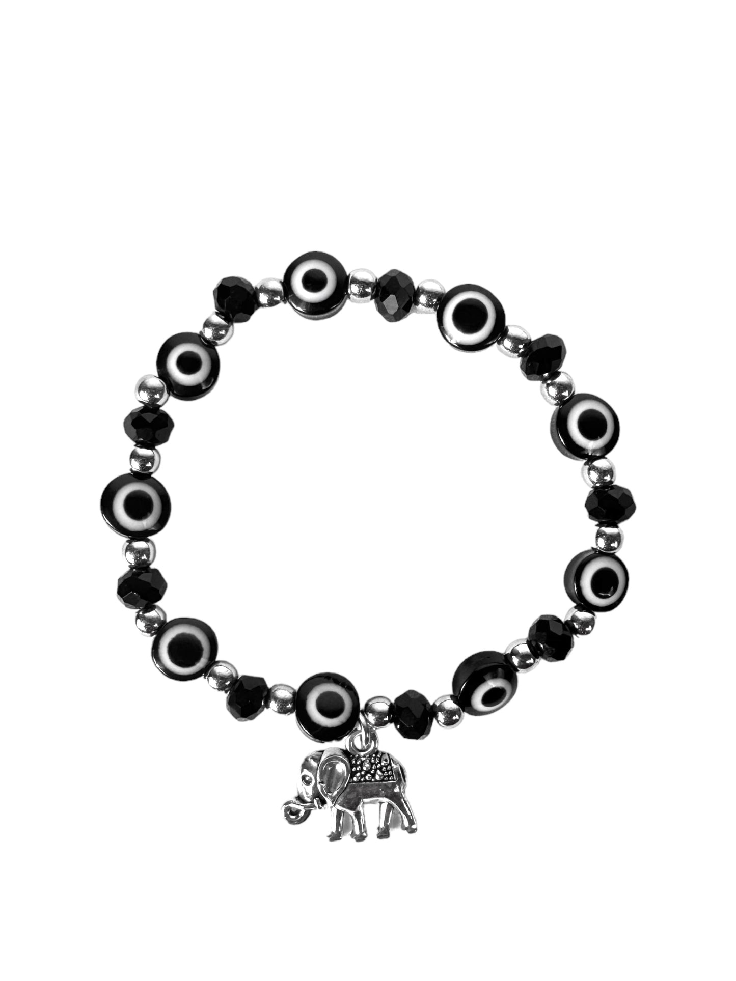 Evil Eye Stretchable Bracelet W/ Elephant charm