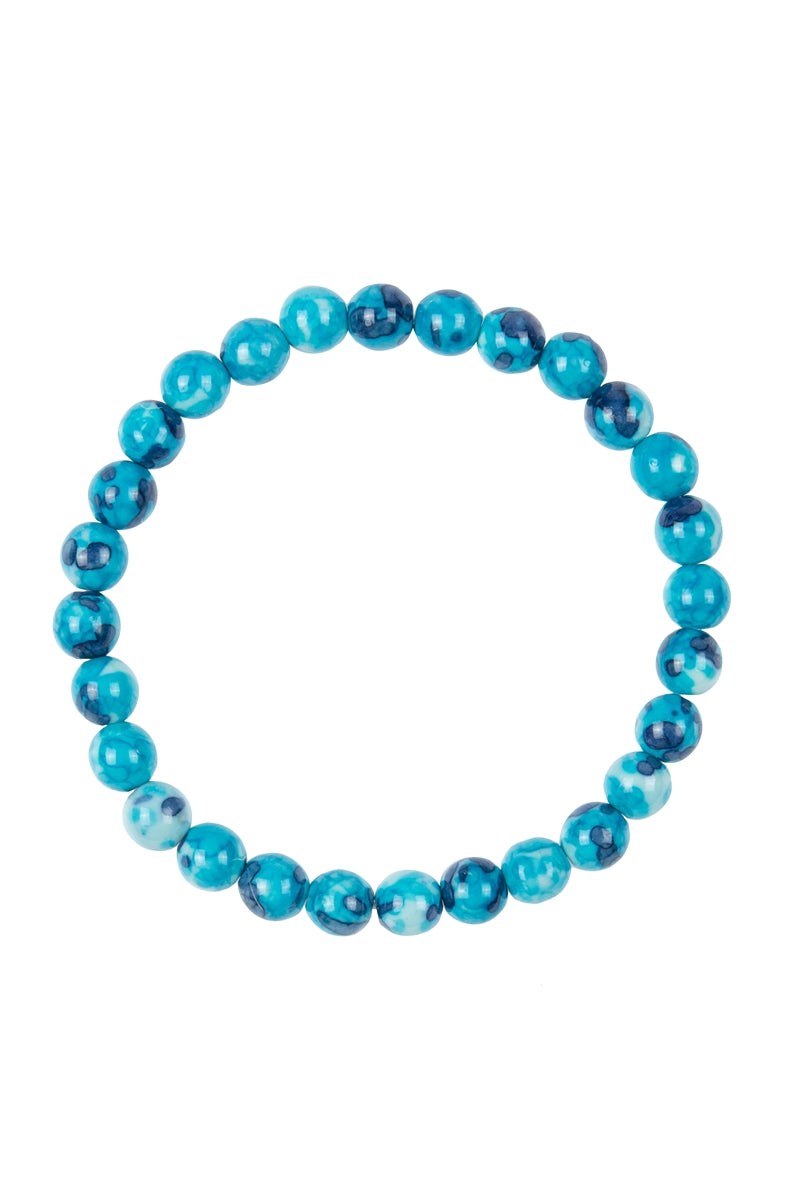 Blue White Rain Color Stone Stretch Bracelet