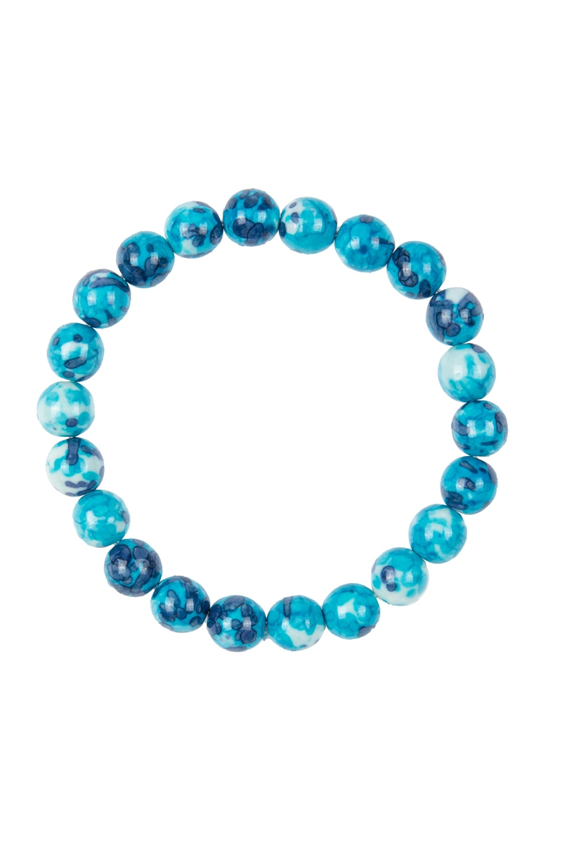 Blue White Rain Color Stone Stretch Bracelet