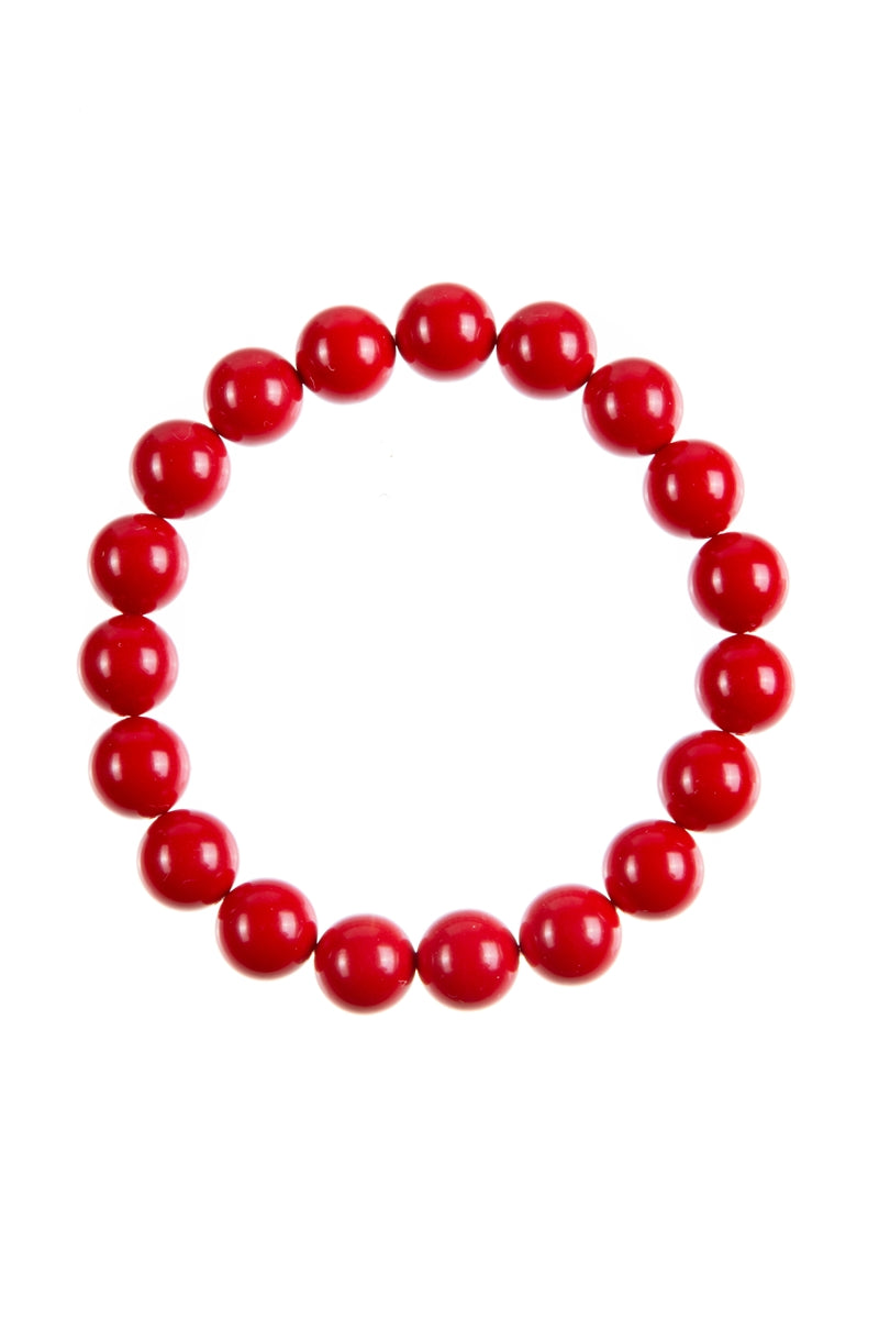 Coral Red Stone Stretch Bracelet