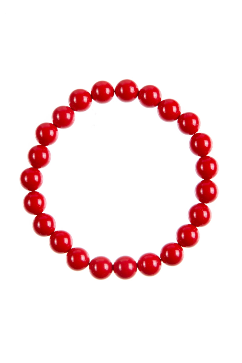 Coral Red Stone Stretch Bracelet