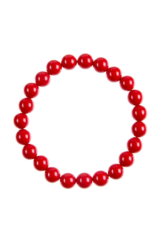 Coral Red Stone Stretch Bracelet