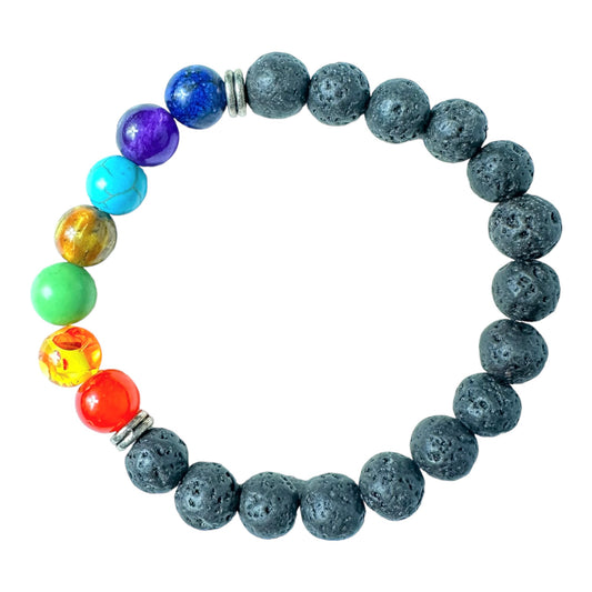 Multicolor Black Lava Stone Stretch Bracelet