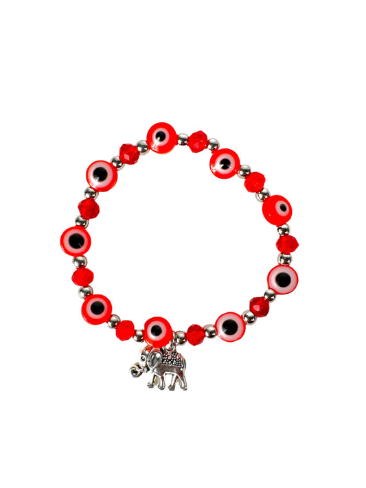 Evil Eye Stretchable Bracelet W/ Elephant charm