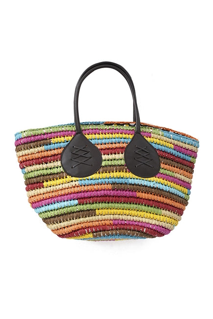 Women Rainbow Color Straw Tote Beach Bag